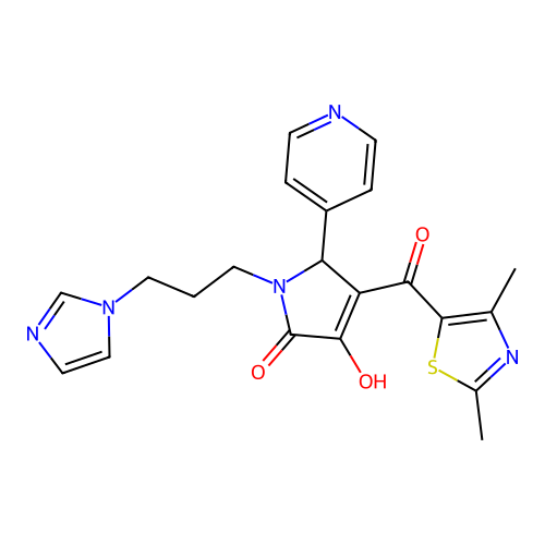 (4E)-4-[(2,4-dimethyl-1,3-thiazol-5-yl)(hydroxy)methylidene]-1-[3-(1H-imidazol-1-yl)propyl]-5-(pyridin-4-yl)pyrrolidine-2,3-dione structure