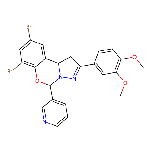 7,9-dibromo-2-(3,4-dimethoxyphenyl)-5-(pyridin-3-yl)-1,10b-dihydropyrazolo[1,5-c][1,3]benzoxazine structure