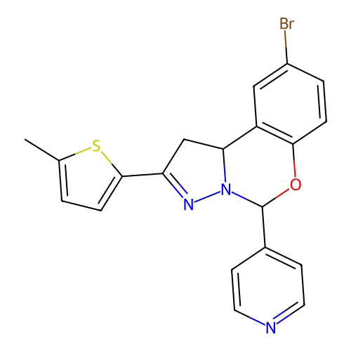 9-bromo-2-(5-methylthiophen-2-yl)-5-(pyridin-4-yl)-1,10b-dihydropyrazolo[1,5-c][1,3]benzoxazine structure