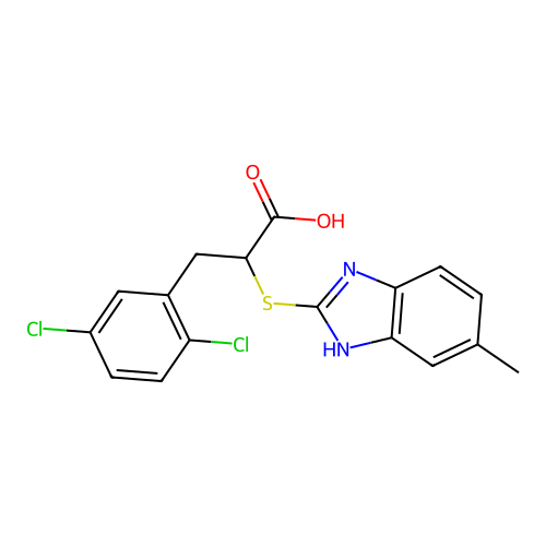 3-(2,5-dichlorophenyl)-2-[(6-methyl-1H-benzimidazol-2-yl)sulfanyl]propanoic acid structure