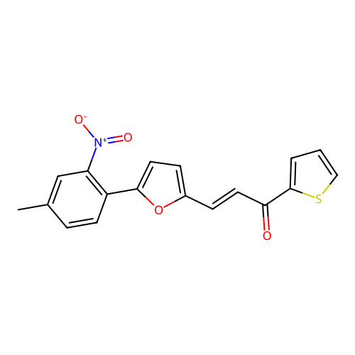 (E)-3-(5-(4-methyl-2-nitrophenyl)furan-2-yl)-1-(thiophen-2-yl)prop-2-en-1-one structure