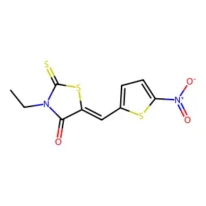 (5E)-3-ethyl-5-[(5-nitrothiophen-2-yl)methylidene]-2-sulfanylidene-1,3-thiazolidin-4-one structure