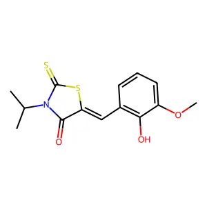 (Z)-5-(2-hydroxy-3-methoxybenzylidene)-3-isopropyl-2-thioxothiazolidin-4-one structure