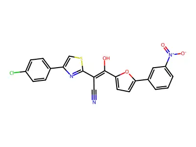 (2E)-2-[4-(4-chlorophenyl)-3H-1,3-thiazol-2-ylidene]-3-[5-(3-nitrophenyl)furan-2-yl]-3-oxopropanenitrile structure