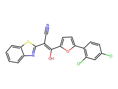 (2Z)-2-benzothiazol-2-yl-3-[5-(2,4-dichlorophenyl)(2-furyl)]-3-hydroxyprop-2-e nenitrile structure