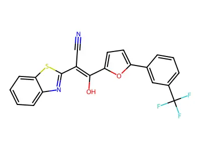 (2E)-2-(3H-1,3-benzothiazol-2-ylidene)-3-oxo-3-[5-[3-(trifluoromethyl)phenyl]furan-2-yl]propanenitrile structure