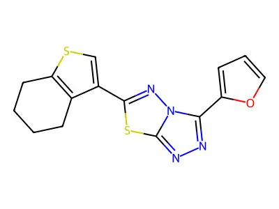 3-(furan-2-yl)-6-(4,5,6,7-tetrahydro-1-benzothiophen-3-yl)-[1,2,4]triazolo[3,4-b][1,3,4]thiadiazole structure