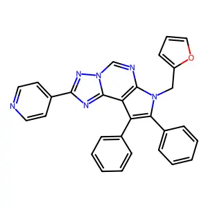 7-(furan-2-ylmethyl)-8,9-diphenyl-2-(pyridin-4-yl)-7H-pyrrolo[3,2-e][1,2,4]triazolo[1,5-c]pyrimidine structure