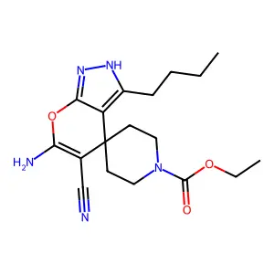 ethyl 6-amino-3-butyl-5-cyanospiro[2H-pyrano[2,3-c]pyrazole-4,4'-piperidine]-1'-carboxylate structure