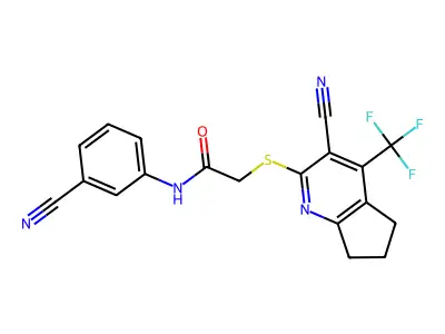 2-{[3-cyano-4-(trifluoromethyl)-5H,6H,7H-cyclopenta[b]pyridin-2-yl]sulfanyl}-N-(3-cyanophenyl)acetamide structure