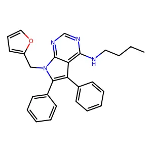 N-butyl-7-(furan-2-ylmethyl)-5,6-diphenylpyrrolo[2,3-d]pyrimidin-4-amine structure