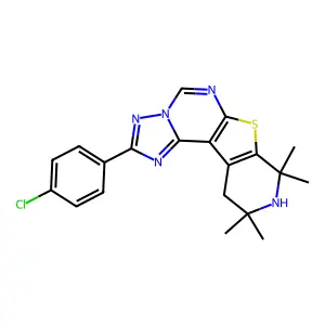 2-(4-chlorophenyl)-8,8,10,10-tetramethyl-8,9,10,11-tetrahydropyrido[4',3':4,5]thieno[3,2-e][1,2,4]triazolo[1,5-c]pyrimidine structure