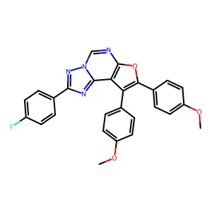 2-(4-fluorophenyl)-8,9-bis(4-methoxyphenyl)furo[3,2-e][1,2,4]triazolo[1,5-c]pyrimidine structure