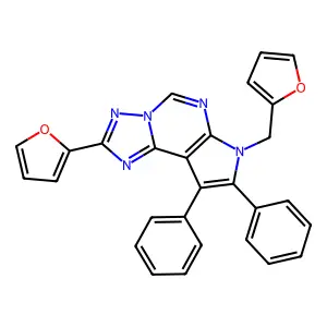 2-(furan-2-yl)-7-(furan-2-ylmethyl)-8,9-diphenyl-7H-pyrrolo[3,2-e][1,2,4]triazolo[1,5-c]pyrimidine structure