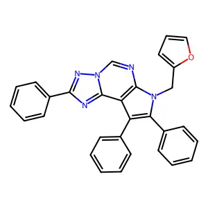 7-(2-furylmethyl)-2,8,9-triphenyl-7H-pyrrolo[3,2-e][1,2,4]triazolo[1,5-c]pyrimidine structure