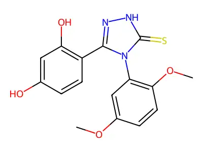 4-[4-(2,5-dimethoxyphenyl)-5-sulfanyl-4H-1,2,4-triazol-3-yl]benzene-1,3-diol structure