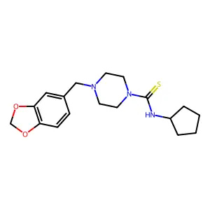 4-(1,3-benzodioxol-5-ylmethyl)-N-cyclopentylpiperazine-1-carbothioamide structure