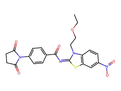 4-(2,5-dioxopyrrolidin-1-yl)-N-[3-(2-ethoxyethyl)-6-nitro-1,3-benzothiazol-2-ylidene]benzamide structure