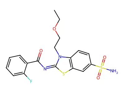 N-[3-(2-ethoxyethyl)-6-sulfamoyl-benzothiazol-2-ylidene]-2-fluoro-benzamide structure