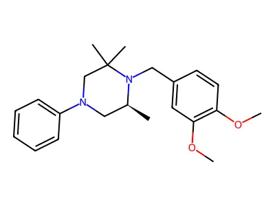 Piperazine, 1-((3,4-dimethoxyphenyl)methyl)-2,2,6-trimethyl-4-phenyl-, (S)- structure