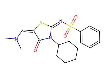 N-[(2E,5E)-3-CYCLOHEXYL-5-[(DIMETHYLAMINO)METHYLIDENE]-4-OXO-1,3-THIAZOLIDIN-2-YLIDENE]BENZENESULFONAMIDE structure