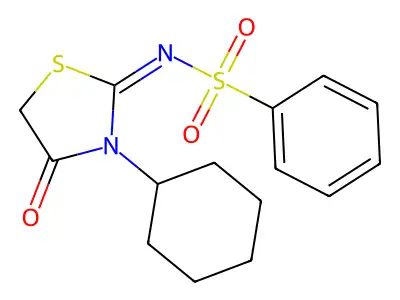 (E)-N-(3-cyclohexyl-4-oxothiazolidin-2-ylidene)benzenesulfonamide structure