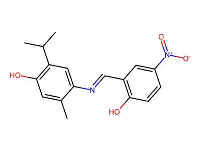 4-[(E)-(2-hydroxy-5-nitro-phenyl)methyleneamino]-2-isopropyl-5-methyl-phenol structure