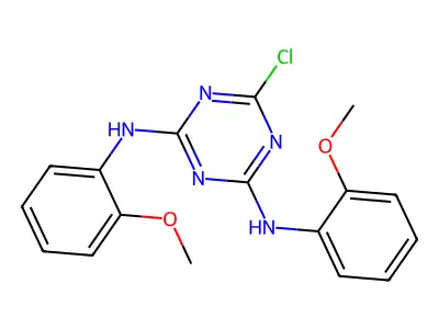6-chloro-N,N'-bis(2-methoxyphenyl)-1,3,5-triazine-2,4-diamine structure