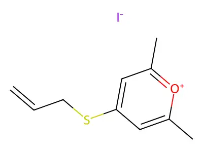 2,6-Dimethyl-4-((prop-2-en-1-yl)sulfanyl)pyran-1-ium iodide structure