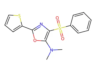 4-(benzenesulfonyl)-N,N-dimethyl-2-thiophen-2-yl-1,3-oxazol-5-amine structure