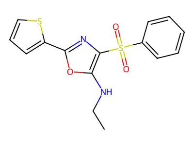 4-(benzenesulfonyl)-N-ethyl-2-thiophen-2-yl-1,3-oxazol-5-amine structure