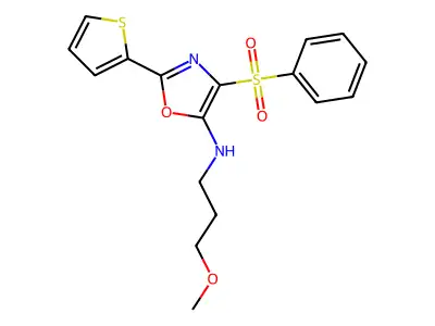 4-(benzenesulfonyl)-N-(3-methoxypropyl)-2-thiophen-2-yl-1,3-oxazol-5-amine structure