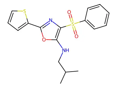 4-(benzenesulfonyl)-N-(2-methylpropyl)-2-thiophen-2-yl-1,3-oxazol-5-amine structure