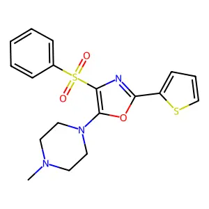 1-Methyl-4-[4-(phenylsulfonyl)-2-(2-thienyl)-1,3-oxazol-5-yl]piperazine structure