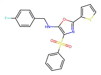 4-(benzenesulfonyl)-N-[(4-fluorophenyl)methyl]-2-(thiophen-2-yl)-1,3-oxazol-5-amine structure