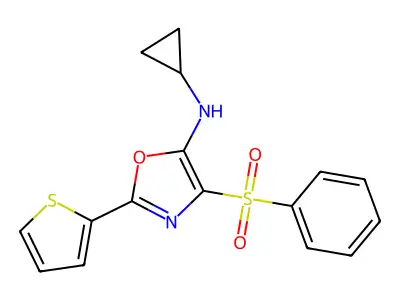 4-(benzenesulfonyl)-N-cyclopropyl-2-thiophen-2-yl-1,3-oxazol-5-amine structure