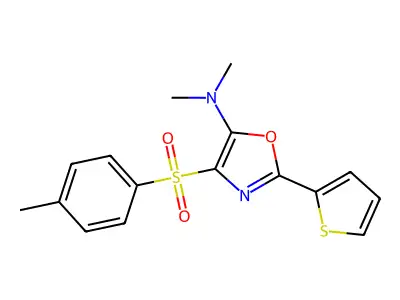 N,N-dimethyl-4-(4-methylphenyl)sulfonyl-2-thiophen-2-yl-1,3-oxazol-5-amine structure