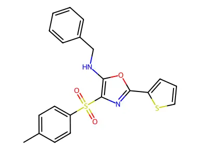 N-benzyl-4-(4-methylphenyl)sulfonyl-2-thiophen-2-yl-1,3-oxazol-5-amine structure