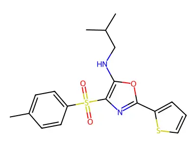 4-(4-methylphenyl)sulfonyl-N-(2-methylpropyl)-2-thiophen-2-yl-1,3-oxazol-5-amine structure
