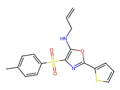4-(4-methylphenyl)sulfonyl-N-prop-2-enyl-2-thiophen-2-yl-1,3-oxazol-5-amine structure