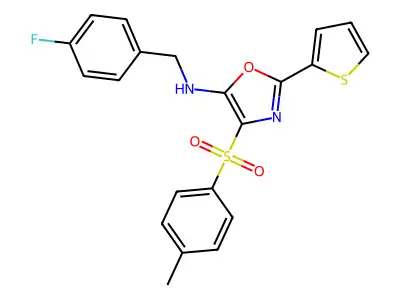 N-(4-fluorobenzyl)-2-(thiophen-2-yl)-4-tosyloxazol-5-amine structure