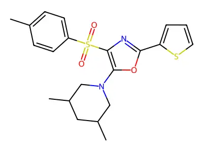 5-(3,5-dimethylpiperidin-1-yl)-4-(4-methylphenyl)sulfonyl-2-thiophen-2-yl-1,3-oxazole structure