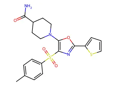1-(2-(Thiophen-2-yl)-4-tosyloxazol-5-yl)piperidine-4-carboxamide structure