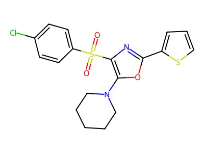 4-((4-Chlorophenyl)sulfonyl)-5-(piperidin-1-yl)-2-(thiophen-2-yl)oxazole structure