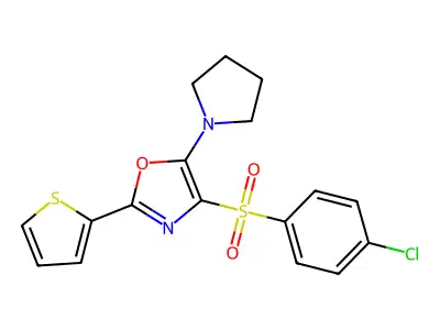 4-(4-Chlorophenyl)sulfonyl-5-pyrrolidin-1-yl-2-thiophen-2-yl-1,3-oxazole structure