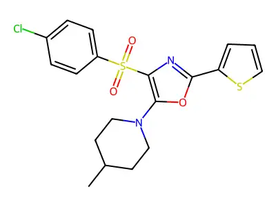 4-((4-Chlorophenyl)sulfonyl)-5-(4-methylpiperidin-1-yl)-2-(thiophen-2-yl)oxazole structure