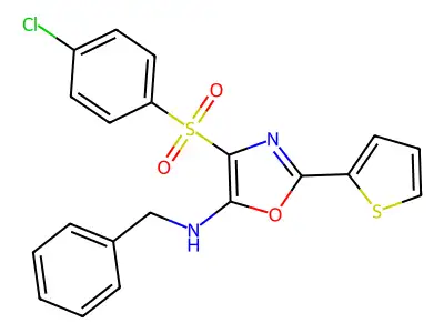 N-benzyl-4-(4-chlorophenyl)sulfonyl-2-thiophen-2-yl-1,3-oxazol-5-amine structure
