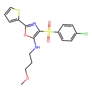 4-((4-chlorophenyl)sulfonyl)-N-(3-methoxypropyl)-2-(thiophen-2-yl)oxazol-5-amine structure