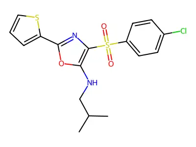 4-(4-chlorophenyl)sulfonyl-N-(2-methylpropyl)-2-thiophen-2-yl-1,3-oxazol-5-amine structure