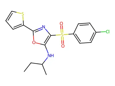 N-butan-2-yl-4-(4-chlorophenyl)sulfonyl-2-thiophen-2-yl-1,3-oxazol-5-amine structure